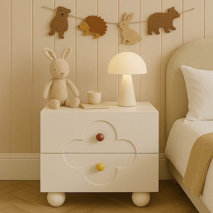 Modern Simplicity Four-Leaf Clover Square MDF Nightstand 2-Drawer For Bedroom