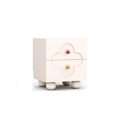 Simplicidad Moderna Mesa de Noche Cuadrada de Trébol de Cuatro Hojas de Aglomerado con 2 Cajones para Dormitorio 