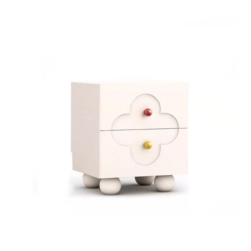Simplicidad Moderna Mesa de Noche Cuadrada de Trébol de Cuatro Hojas de Aglomerado con 2 Cajones para Dormitorio 