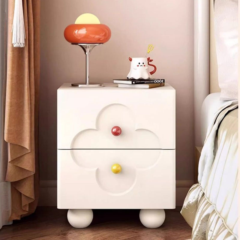 Simplicidad Moderna Mesa de Noche Cuadrada de Trébol de Cuatro Hojas de Aglomerado con 2 Cajones para Dormitorio 