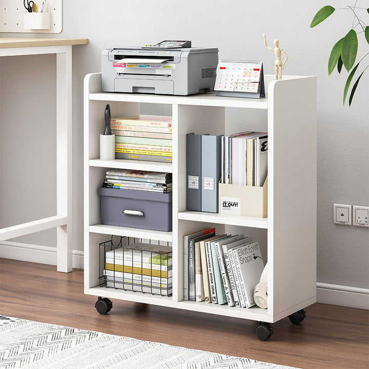 Estantería móvil rectangular minimalista moderna de MDF y plástico con 5 compartimentos para estudio 