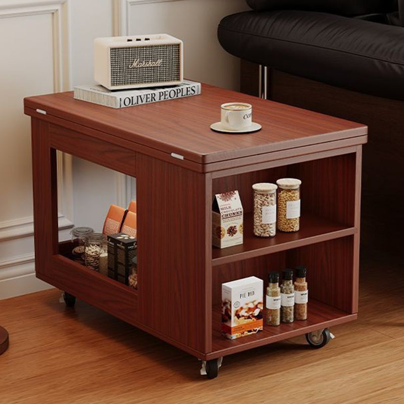 Modern Minimalist Movable Rectangular Solid Wood Rubber Foldable Coffee Table 2-Tier For Living Room