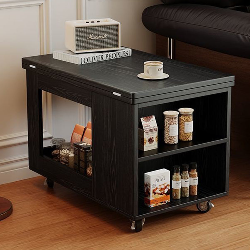 Modern Minimalist Movable Rectangular Solid Wood Rubber Foldable Coffee Table 2-Tier For Living Room