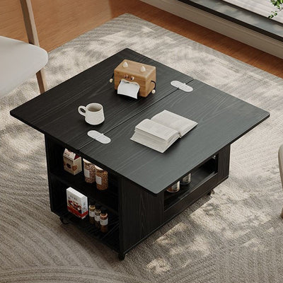Modern Minimalist Movable Rectangular Solid Wood Rubber Foldable Coffee Table 2-Tier For Living Room