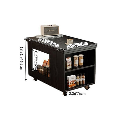 Modern Minimalist Movable Rectangular Solid Wood Rubber Foldable Coffee Table 2-Tier For Living Room