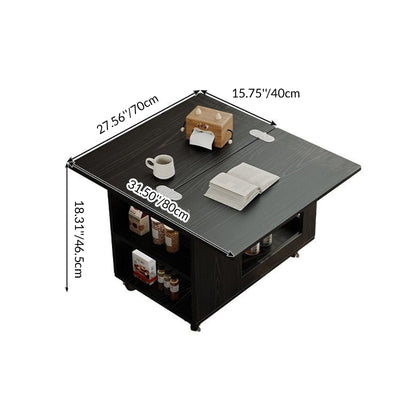 Modern Minimalist Movable Rectangular Solid Wood Rubber Foldable Coffee Table 2-Tier For Living Room