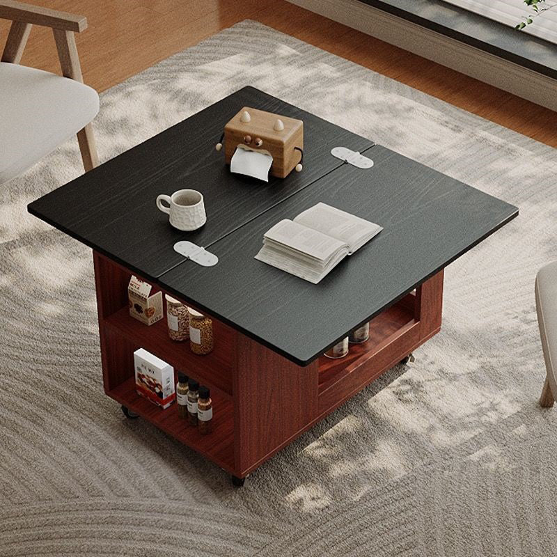 Modern Minimalist Movable Rectangular Solid Wood Rubber Foldable Coffee Table 2-Tier For Living Room