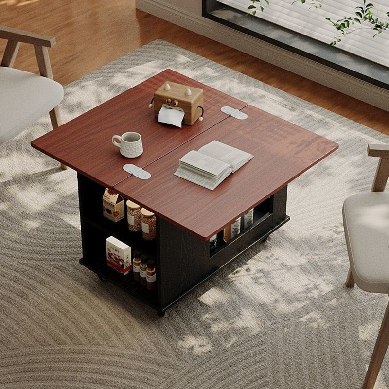 Modern Minimalist Movable Rectangular Solid Wood Rubber Foldable Coffee Table 2-Tier For Living Room