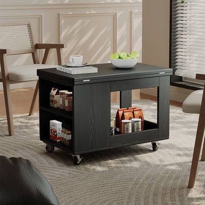 Modern Minimalist Movable Rectangular Solid Wood Rubber Foldable Coffee Table 2-Tier For Living Room