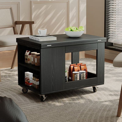 Modern Minimalist Movable Rectangular Solid Wood Rubber Foldable Coffee Table 2-Tier For Living Room