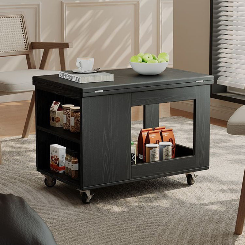 Modern Minimalist Movable Rectangular Solid Wood Rubber Foldable Coffee Table 2-Tier For Living Room