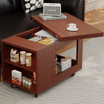Modern Minimalist Movable Rectangular Solid Wood Rubber Foldable Coffee Table 2-Tier For Living Room