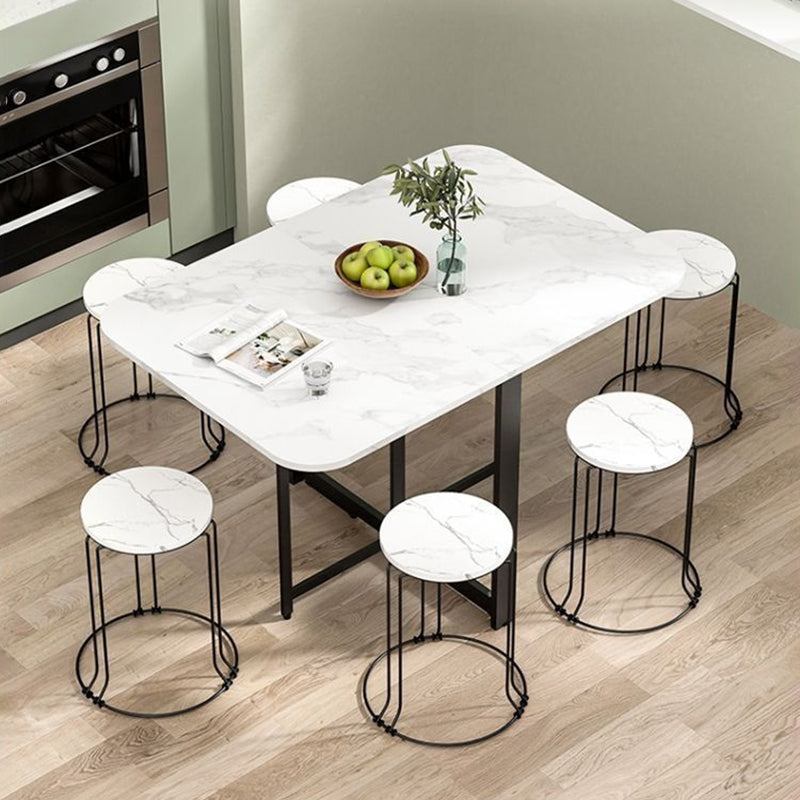 Modern Simplicity Foldable Rectangular Carbon Steel Plywood Movable Dining Table For 6-8 Seats