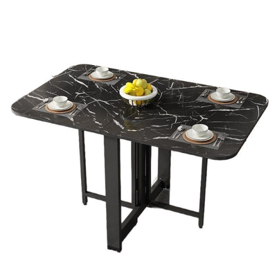 Modern Simplicity Foldable Rectangular Carbon Steel Plywood Movable Dining Table For 6-8 Seats