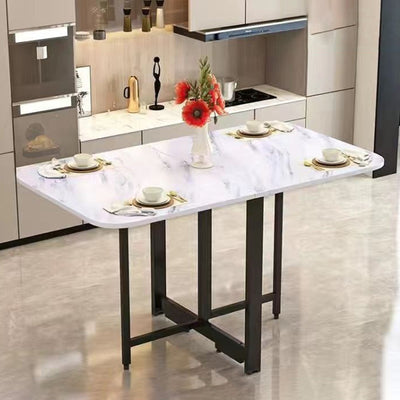 Modern Simplicity Foldable Rectangular Carbon Steel Plywood Movable Dining Table For 6-8 Seats