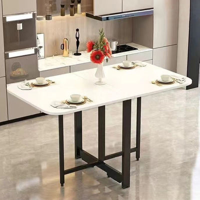 Modern Simplicity Foldable Rectangular Carbon Steel Plywood Movable Dining Table For 6-8 Seats