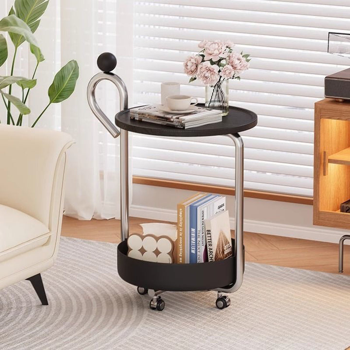 Contemporary Creative Movable Round PVC Panel Iron Metal End Table 2-Tier For Living Room