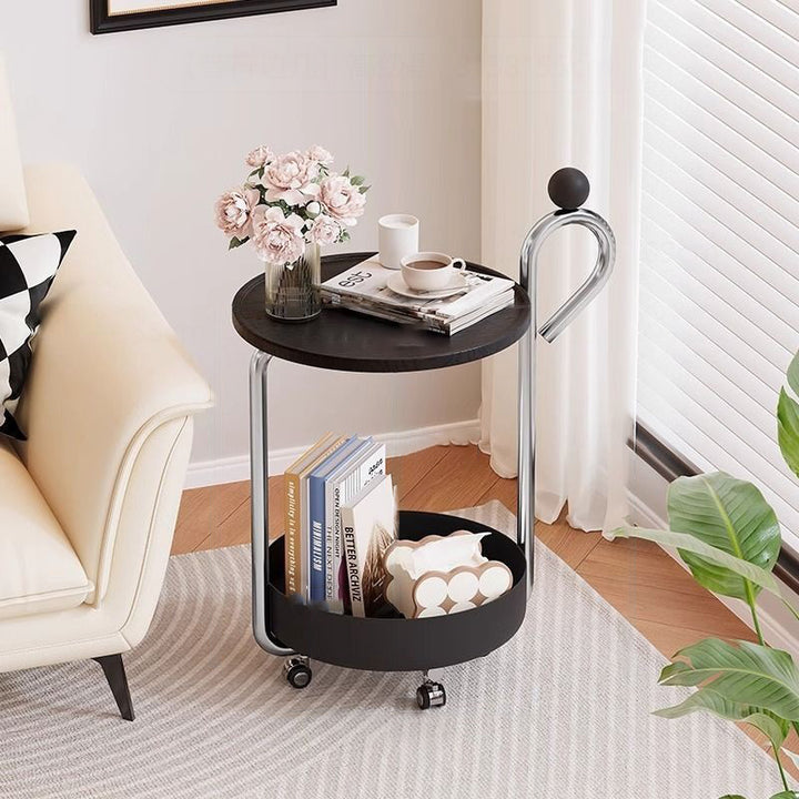 Contemporary Creative Movable Round PVC Panel Iron Metal End Table 2-Tier For Living Room