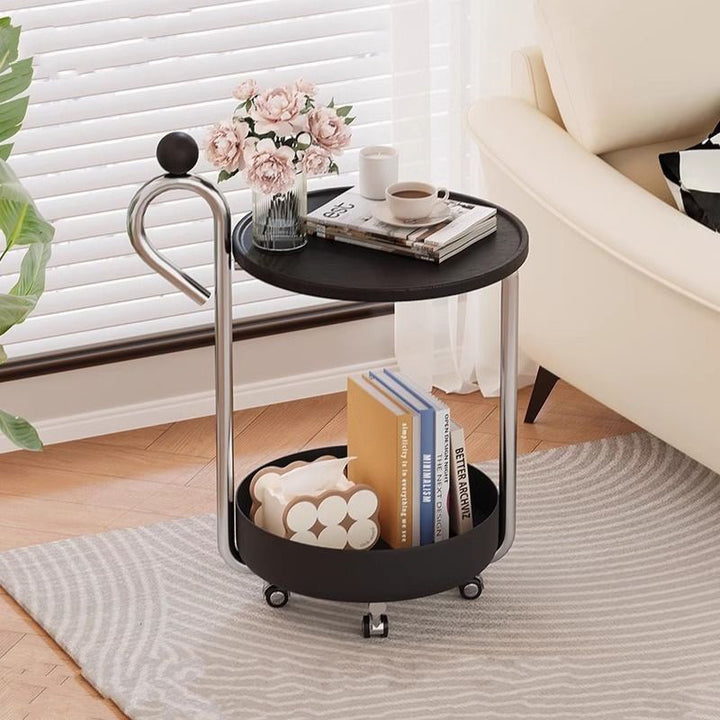 Contemporary Creative Movable Round PVC Panel Iron Metal End Table 2-Tier For Living Room