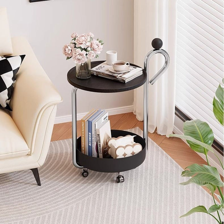 Contemporary Creative Movable Round PVC Panel Iron Metal End Table 2-Tier For Living Room
