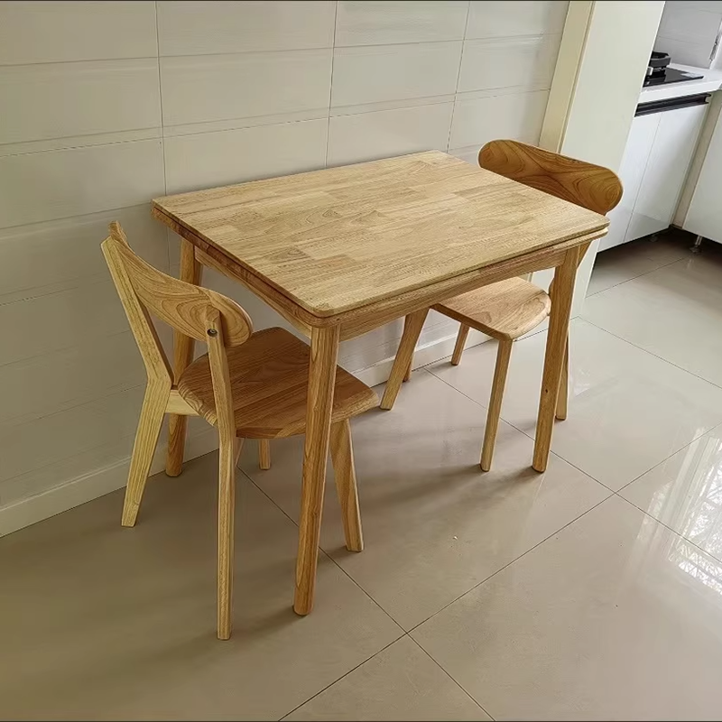 Modern Minimalist Rectangular Foldable MDF & Solid Wood Metal Dining Table For 2-6 Seats