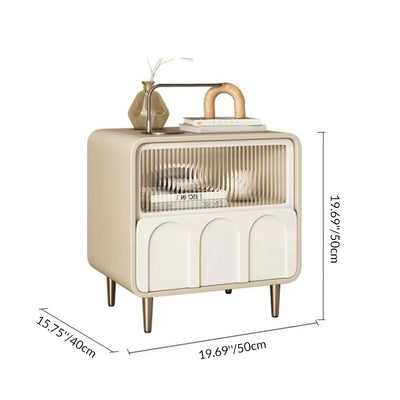 Contemporary Luxury Square Microfiber Leather Fiberboard Pine Wood Glass Nightstand 1-Drawer For Bedroom