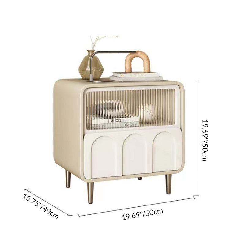 Contemporary Luxury Square Microfiber Leather Fiberboard Pine Wood Glass Nightstand 1-Drawer For Bedroom