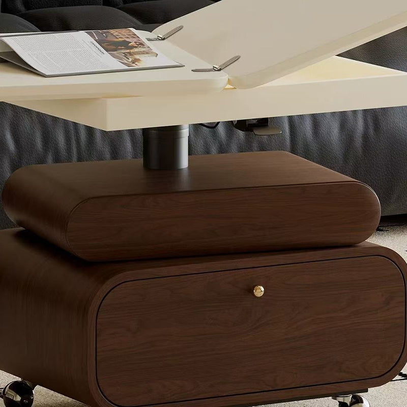 Traditional Vintage Foldable Rectangular Plywood Metal Movable Rotatable Coffee Table 2-Drawer For Bedroom