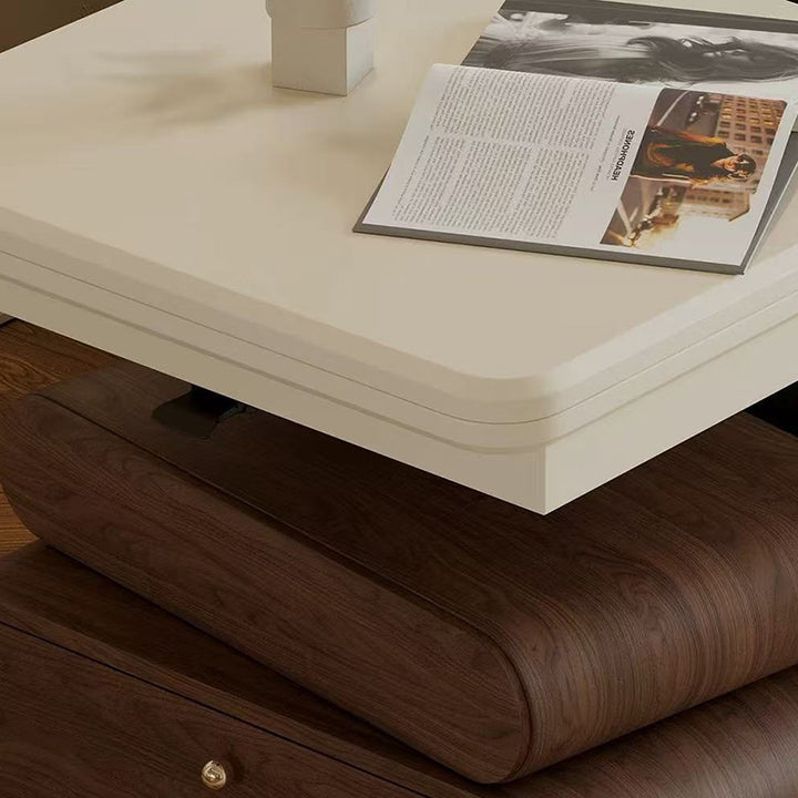 Traditional Vintage Foldable Rectangular Plywood Metal Movable Rotatable Coffee Table 2-Drawer For Bedroom