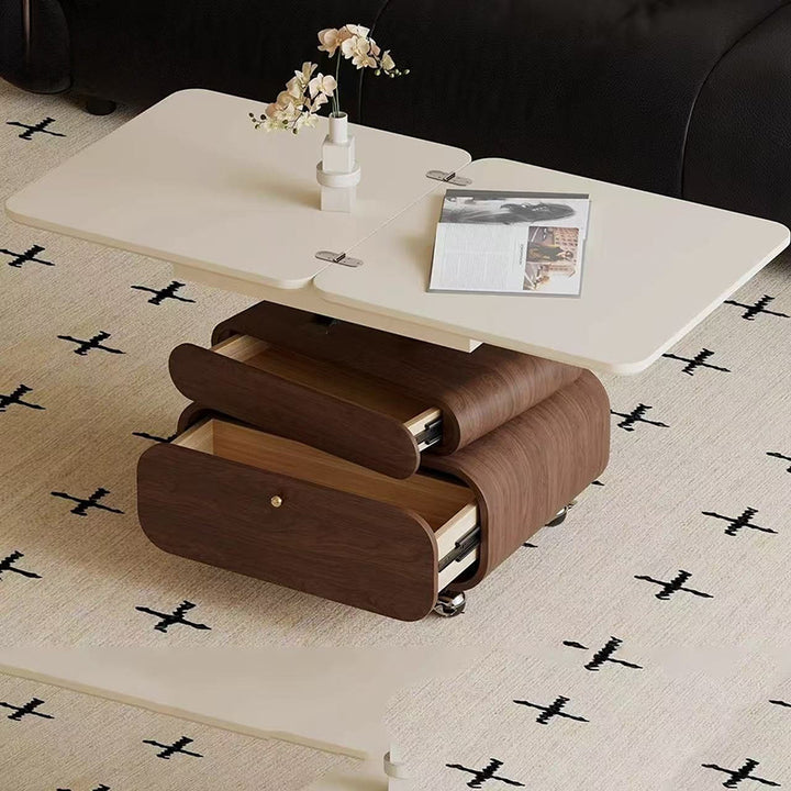Traditional Vintage Foldable Rectangular Plywood Metal Movable Rotatable Coffee Table 2-Drawer For Bedroom