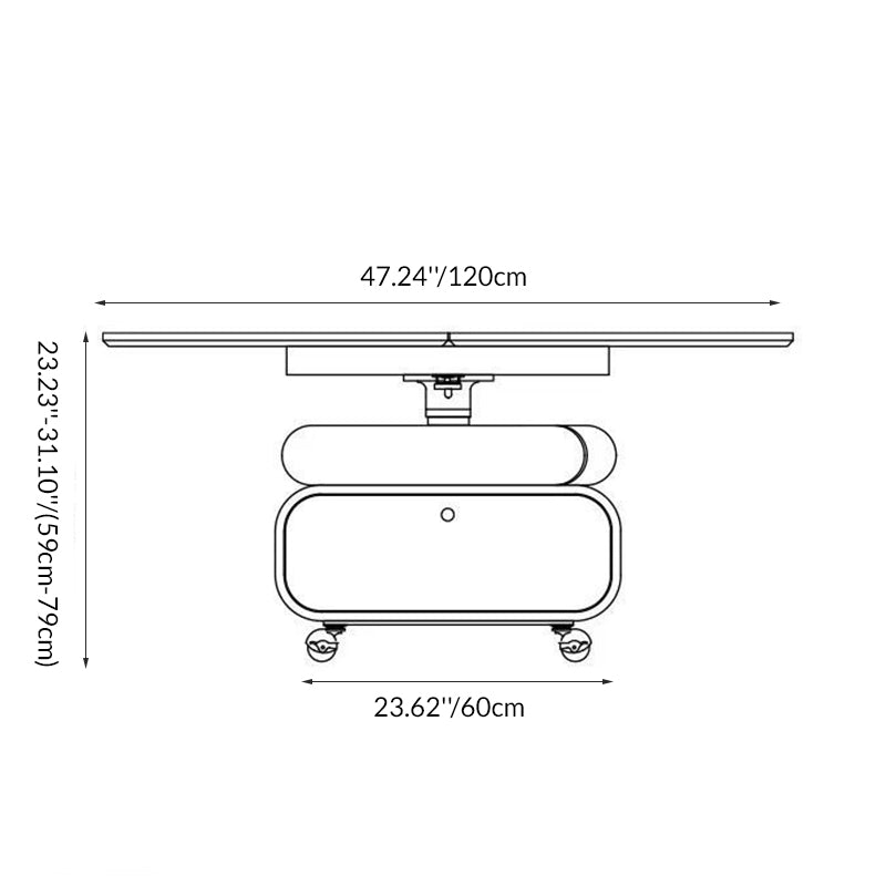 Traditional Vintage Foldable Rectangular Plywood Metal Movable Rotatable Coffee Table 2-Drawer For Bedroom