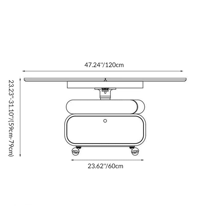 Traditional Vintage Foldable Rectangular Plywood Metal Movable Rotatable Coffee Table 2-Drawer For Bedroom
