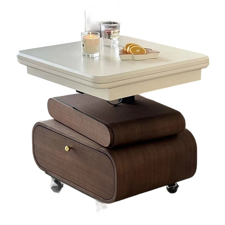 Traditional Vintage Foldable Rectangular Plywood Metal Movable Rotatable Coffee Table 2-Drawer For Bedroom