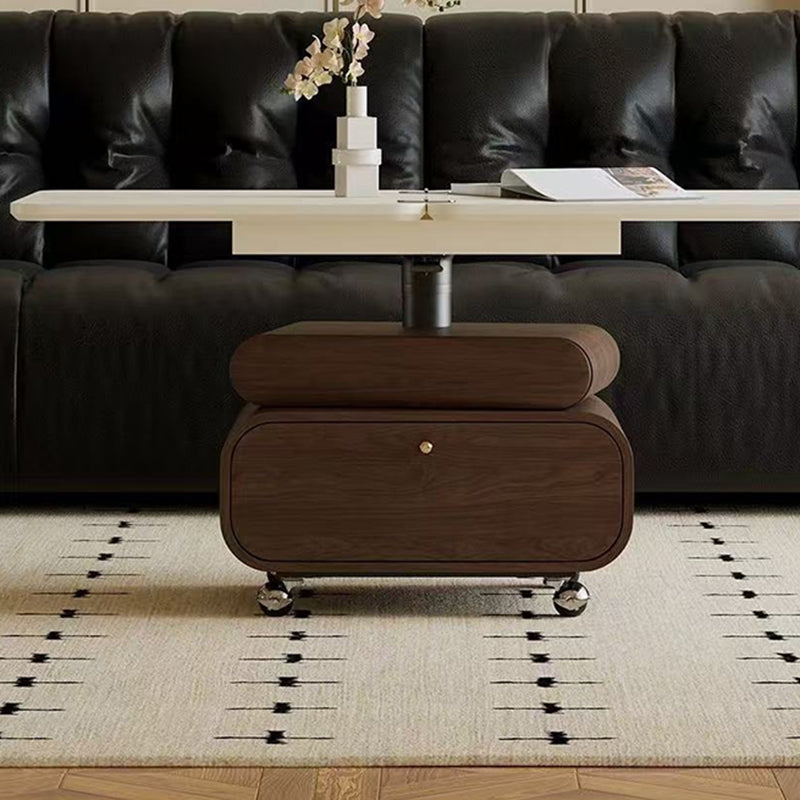 Traditional Vintage Foldable Rectangular Plywood Metal Movable Rotatable Coffee Table 2-Drawer For Bedroom