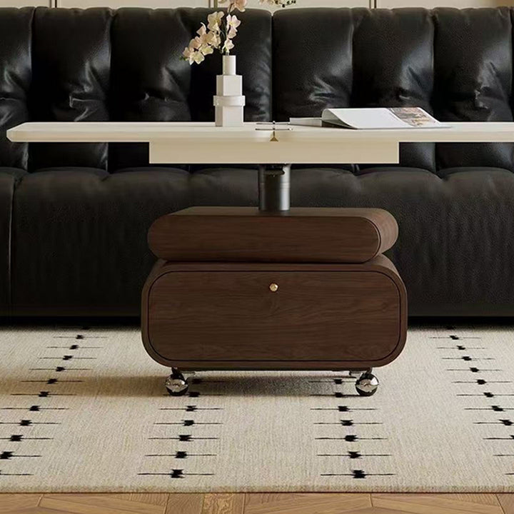 Traditional Vintage Foldable Rectangular Plywood Metal Movable Rotatable Coffee Table 2-Drawer For Bedroom