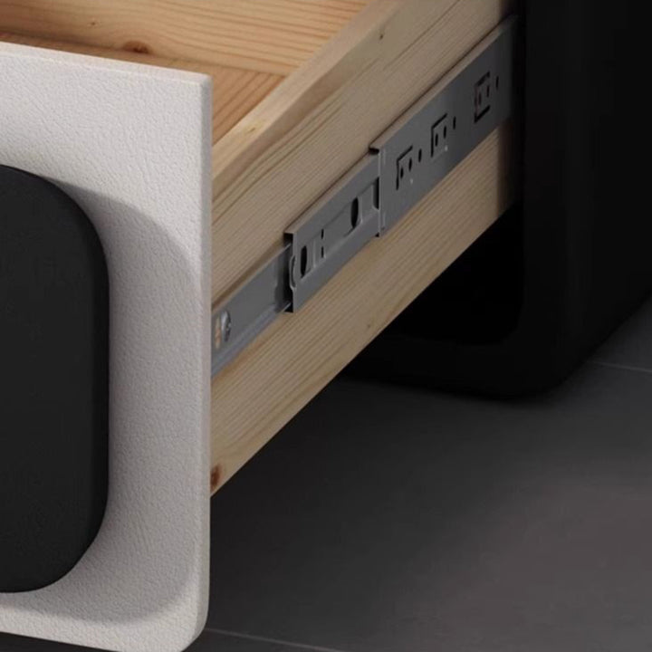 Modern Minimalist Square Plywood Solid Wood Faux Leather Metal Nightstand 2-Drawer For Bedroom