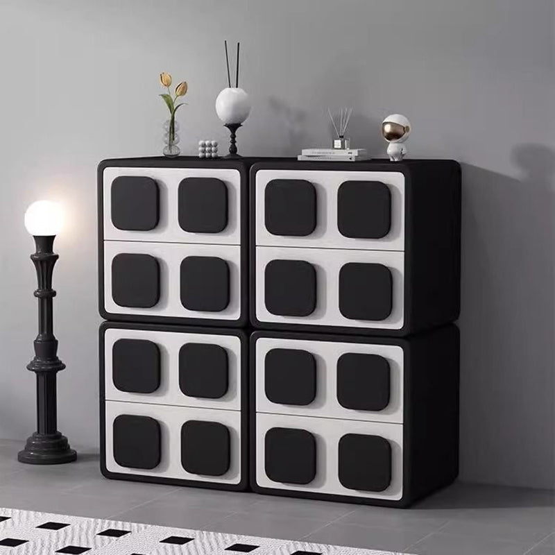 Modern Minimalist Square Plywood Solid Wood Faux Leather Metal Nightstand 2-Drawer For Bedroom