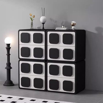 Modern Minimalist Square Solid Wood Faux Leather Metal Nightstand 2-Drawer For Bedroom
