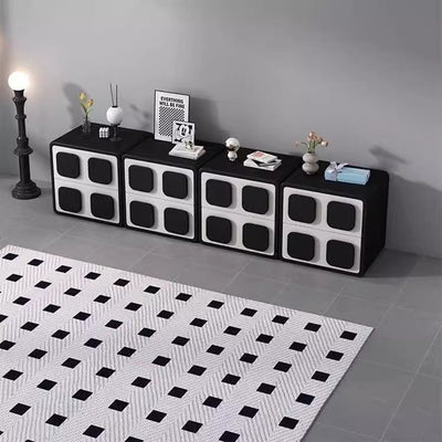 Modern Minimalist Square Solid Wood Faux Leather Metal Nightstand 2-Drawer For Bedroom