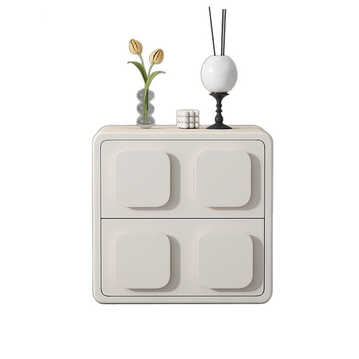 Modern Minimalist Square Plywood Solid Wood Faux Leather Metal Nightstand 2-Drawer For Bedroom