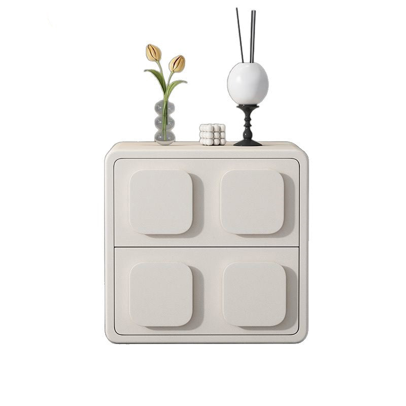 Modern Minimalist Square Solid Wood Faux Leather Metal Nightstand 2-Drawer For Bedroom