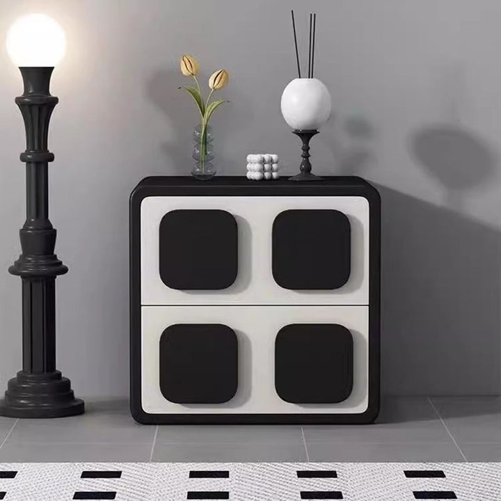Modern Minimalist Square Plywood Solid Wood Faux Leather Metal Nightstand 2-Drawer For Bedroom
