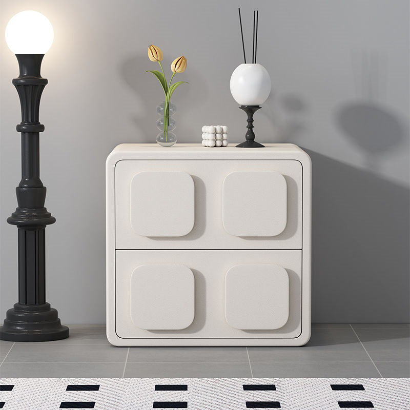 Modern Minimalist Square Plywood Solid Wood Faux Leather Metal Nightstand 2-Drawer For Bedroom