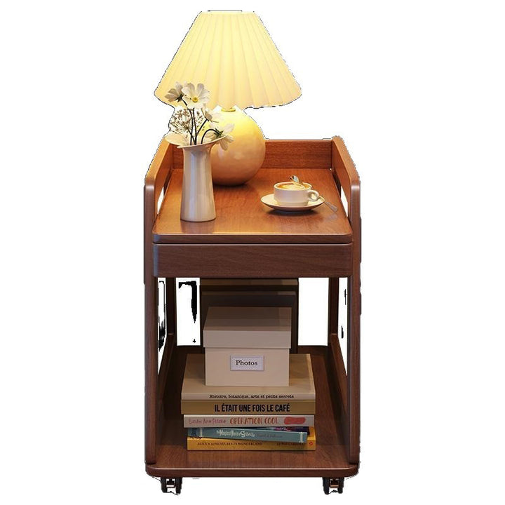 Table de bout à deux niveaux en bois de caoutchouc trapézoïdal minimaliste moderne avec planches multicouches en bois de pin pour chambre à coucher 