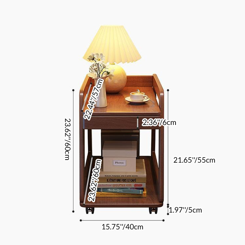 Table de bout à deux niveaux en bois de caoutchouc trapézoïdal minimaliste moderne avec planches multicouches en bois de pin pour chambre à coucher 