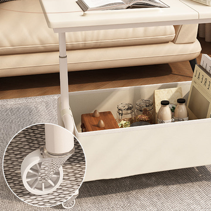 Mesa auxiliar elevable y móvil de dos niveles, rectangular, minimalista moderna, de MDF, acero al carbono y tela, para salón 
