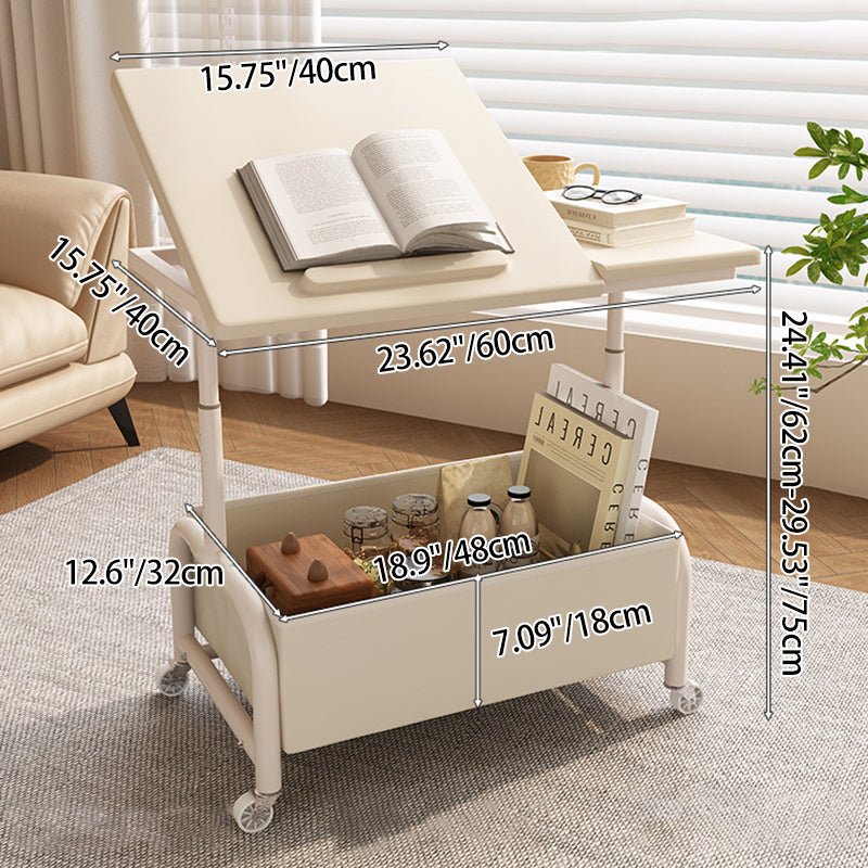 Mesa auxiliar elevable y móvil de dos niveles, rectangular, minimalista moderna, de MDF, acero al carbono y tela, para salón 