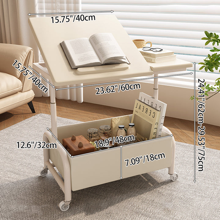 Mesa auxiliar elevable y móvil de dos niveles, rectangular, minimalista moderna, de MDF, acero al carbono y tela, para salón 