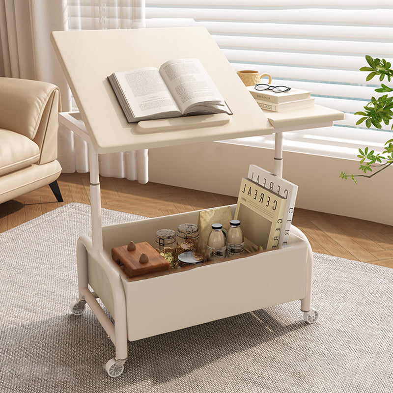 Mesa auxiliar elevable y móvil de dos niveles, rectangular, minimalista moderna, de MDF, acero al carbono y tela, para salón 
