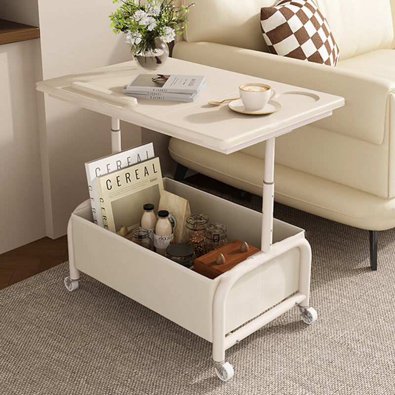 Mesa auxiliar elevable y móvil de dos niveles, rectangular, minimalista moderna, de MDF, acero al carbono y tela, para salón 